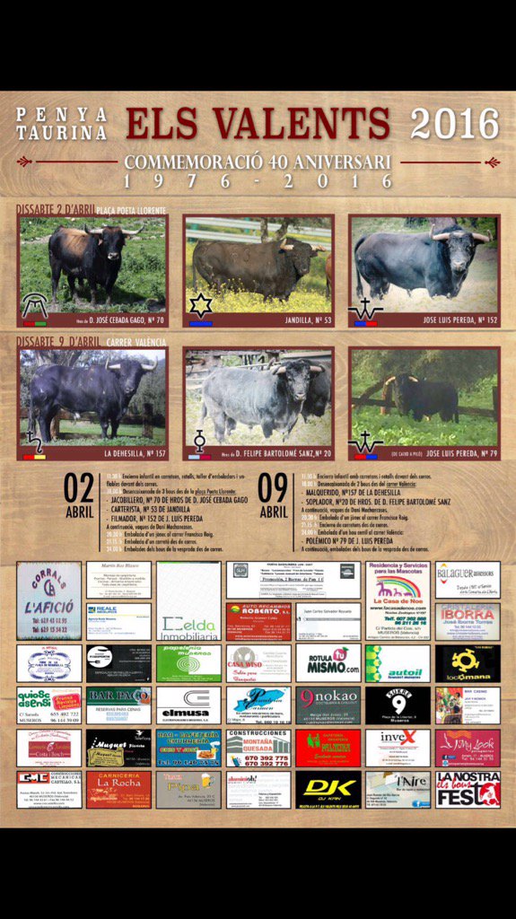 Comissio_2015's tweet photo. Cartel de la Peña Taurina "Els valents" https://t.co/xf6YYOrq8v