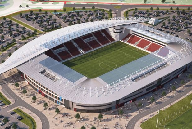 LucentLL's tweet photo. Artist's impression of the proposed stunning new stadium for @SUFCOfficial, part of the #Lincolnshire Lakes project https://t.co/sRYFrvCDFJ