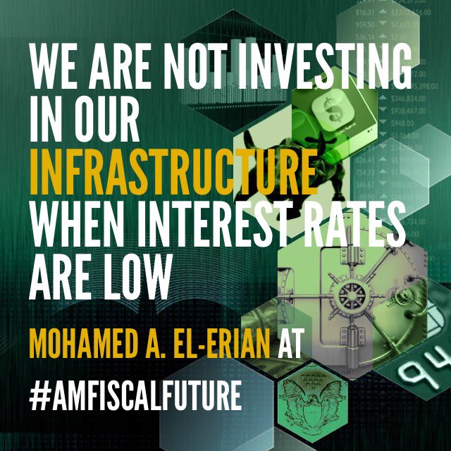 NasdaqExchange's tweet photo. We are not investing in our infrastructure when interest rates are low - @elerianm at #AmFiscalFuture @politico https://t.co/5OCi7kUeZQ