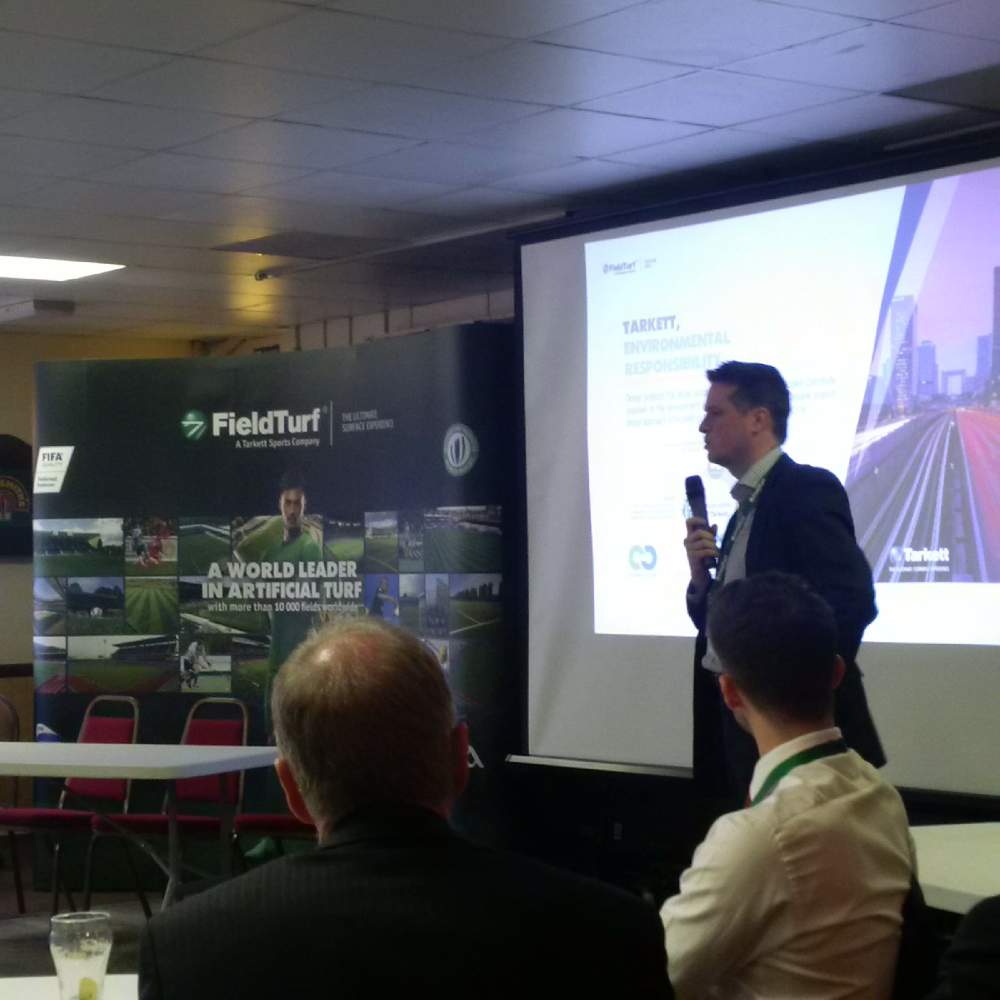 FieldTurfEMEA's tweet photo. FieldTurfs own Paul Fraser is presenting new innovations within #3Gfootballturf #marketleaders https://t.co/iNuhONKUmQ