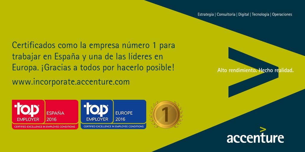 ¡<a href="/AccentureSpain/">Accenture España</a> nombrada empresa número 1 para trabajar en España! bit.ly/1p4qBwp vía <a href="/TopEmployers_Sp/">Top Employers España</a>