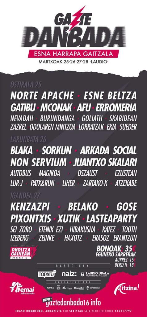 Gazte Danbadako bonoak eta eguneko sarrerak Bazter tabernan daude salgai! #danbada16