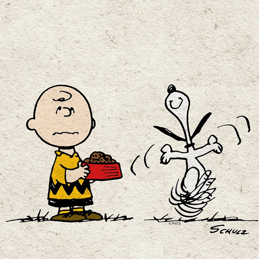 Snoopy's tweet image. Hurray for food!
