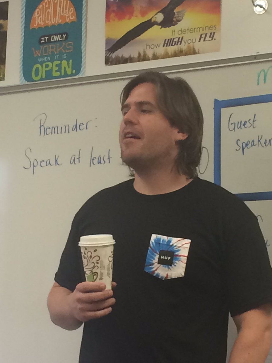 BethBtheisen's tweet photo. Sean Riley, Sandburg grad and Shark Tank winner, presents Dude Wipes to 0 hour Occupations class! https://t.co/3Au7cy8b5R