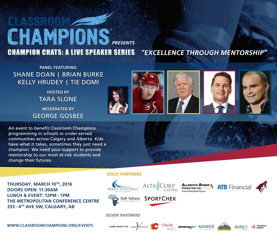 ClassroomChamps's tweet photo. A few more hours 'til @TaraSlone #ShaneDoan @Burkie2020 @KellyHrudey &amp; @thereal_tiedomi are on #ChampChats stage! https://t.co/Jk1Xc5r4UE
