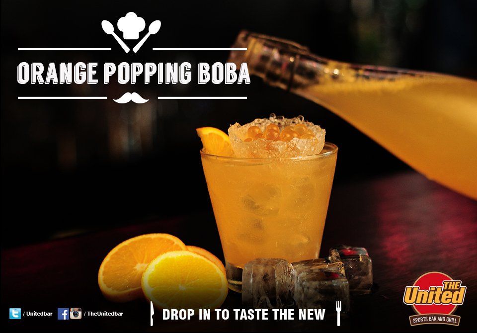 UNITEDBar's tweet photo. A cocktail that you just wouldn’t want to put down! Try the amazing Orange Popping Boba from our #NewMenu! #NewIsIn https://t.co/k7IbAnqsB1