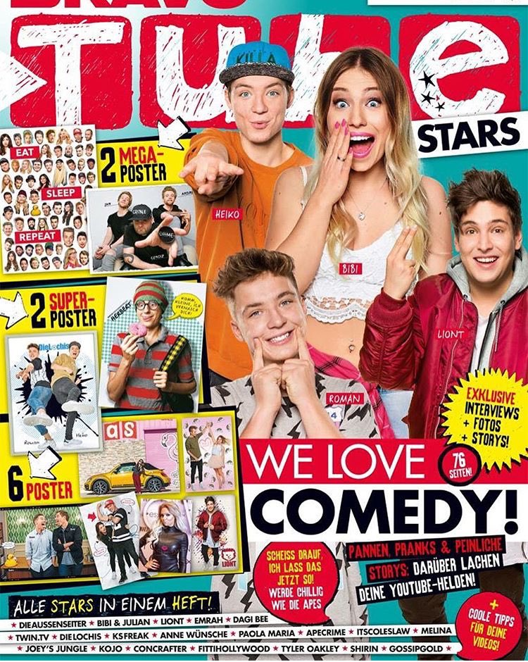 TheRealLiont's tweet photo. Bims auf 1 Cover von @bravomagazin mit meinen Freunden @dielochis &amp; @BibisBeauty ! ❤️🎉🤓 https://t.co/q4FyJJnBpJ