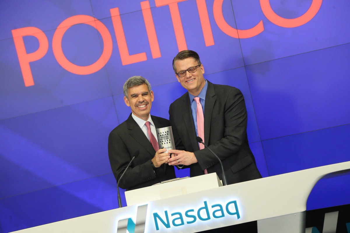 DukasLindenPR's tweet photo. MT @nasdaq: @elerianm, @morningmoneyben & @politico ring the #Nasdaq Bell to celebrate #AmFiscalFuture https://t.co/PqqpZi1d5F