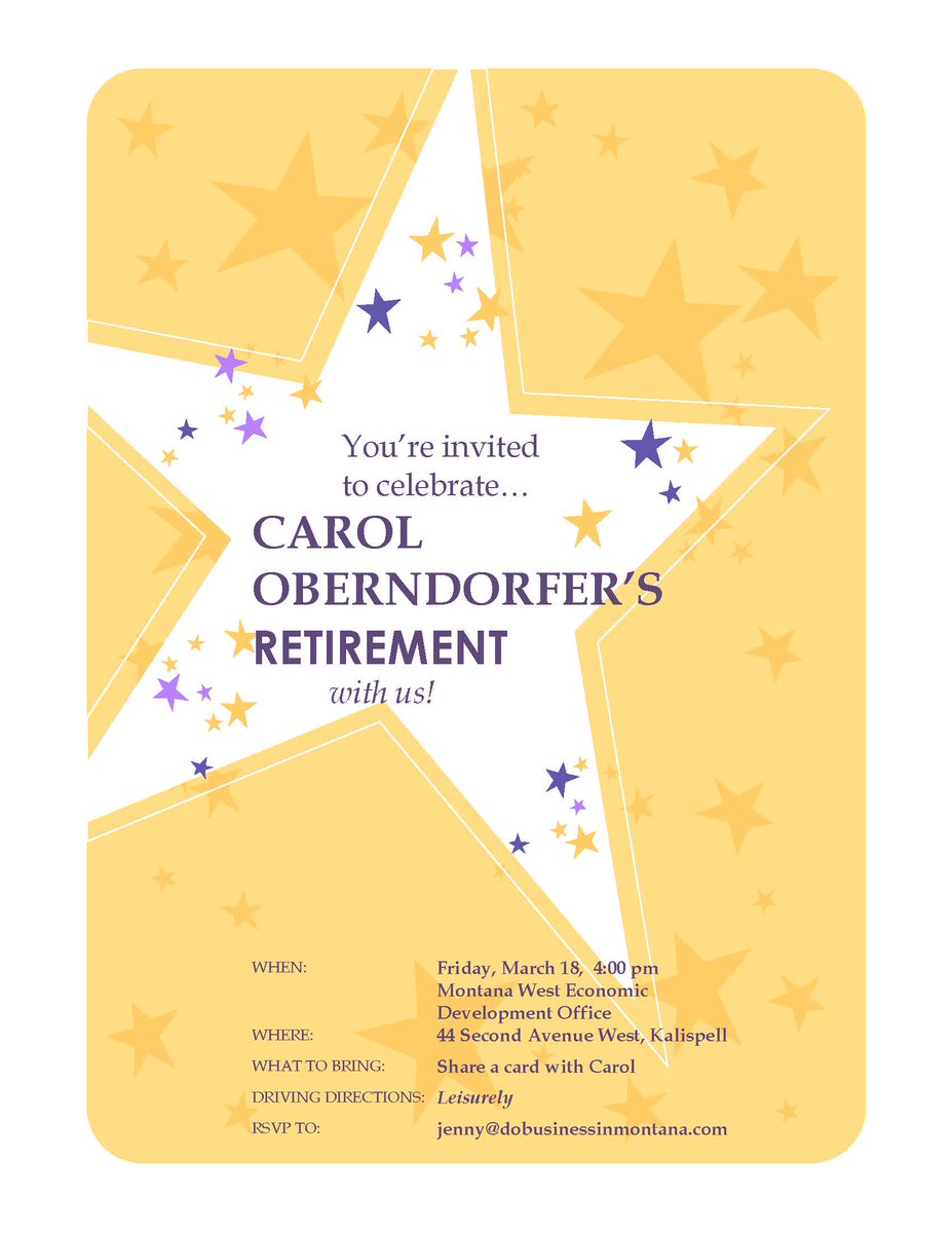 Please join us to celebrate Carol Oberdorfer's retirement! 
Friday March 18, 4-6 pm @ MWED