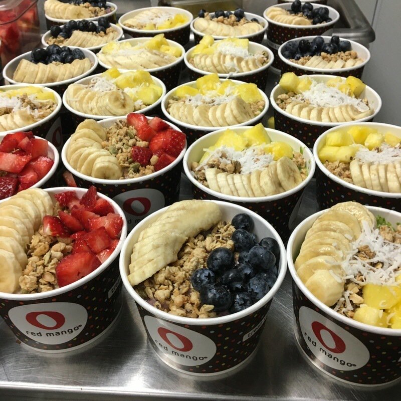 Red mango smoothie bowl