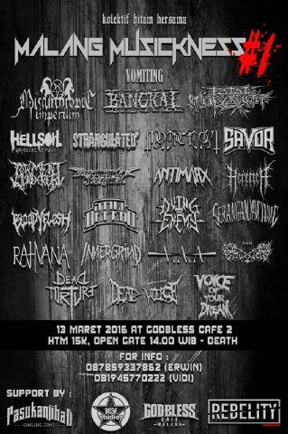 13/3/2016 - <a href="/RAHVANA_DM/">Rahvana Deathgrind</a> &amp; <a href="/strangulated_dm/">STRANGULATED_DM</a> - Malang Musickness #1 @ Godbless 2 Cafe, Malang - Don't miss it!