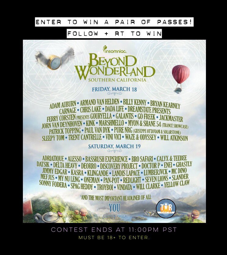 titanradio's tweet photo. GIVEAWAY: WIN a pair of tix to @insomniacevents @BeyondWland!!FOLLOW + RT TO ENTER 😈✨🐰💫 #BeyondSoCal #CSUFTitanRadio https://t.co/C0ZO5afnRD