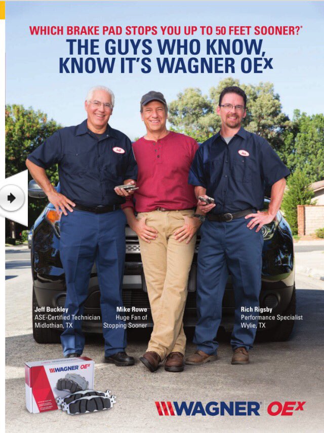MyFathersShop's tweet photo. I use sell and install @MyFathersShop @WagnerBrake OEx @FMmotorparts #wagnerbrake.com to find in ur area #mikerowe https://t.co/9la0Fqx0bL