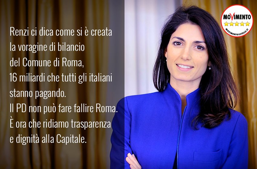 virginiaraggi's tweet photo. Il Pd non può far fallire Roma. È ora di ridare trasparenza e dignità alla Capitale. https://t.co/gOhKgr8sgF https://t.co/pH4sC9pu3u