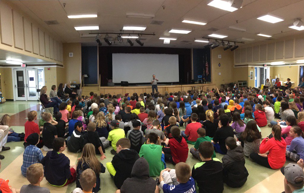 2nd through 5th graders listening to author Graham Salisbury!