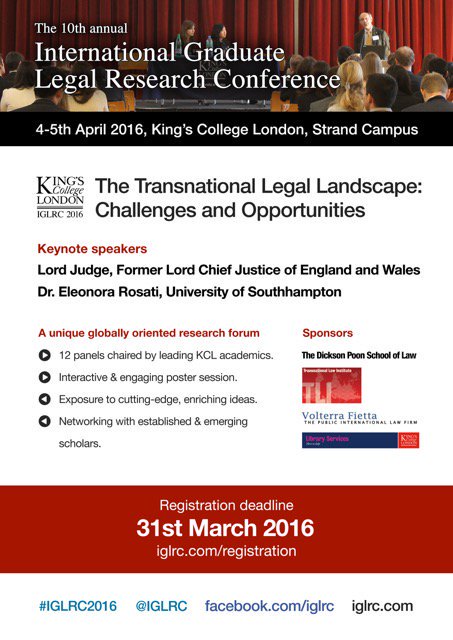 IGLRC's tweet photo. Registration is open for the #IGLRC2016. More info: https://t.co/38iSN7nkrq @UCDLawSchool @LSEPhD @UofGLaw https://t.co/1qpfFoiHfL