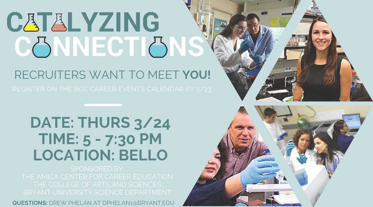 bryantcareer's tweet photo. Interested in finding a career in science/technology? Attend Catalyzing Connections! RSVP via BCC https://t.co/abPcZ0aKEb