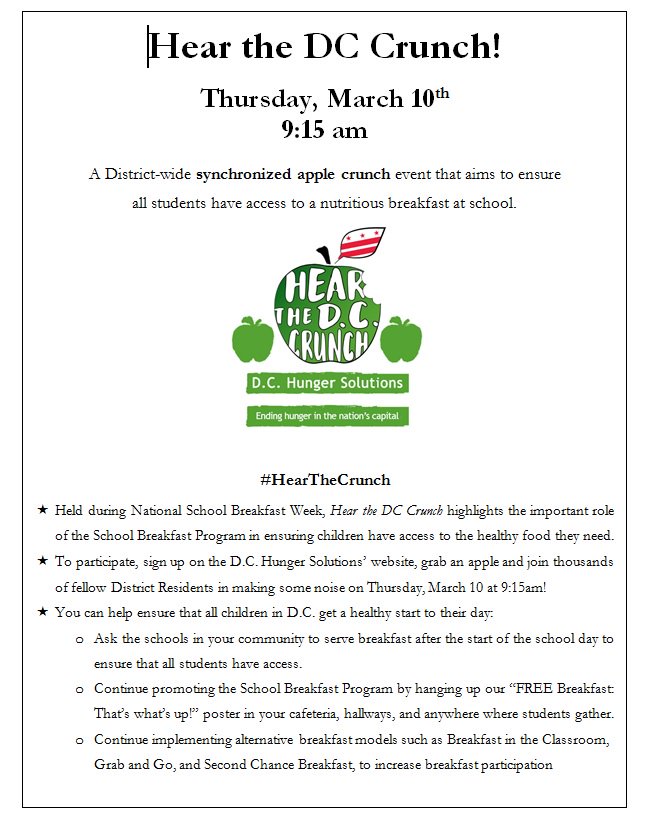 FriendshipPCS's tweet photo. Friendship Woodridge International "Hears the DC Crunch!" Do you?!  @DCHunger #woodridgeeagles #SNA #NSBW16 https://t.co/MxRsA4l8ic