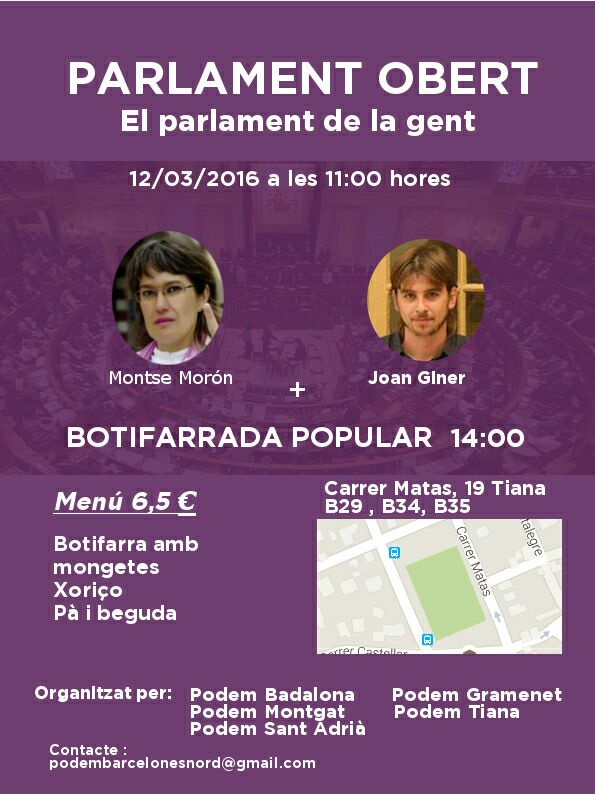 Dissabte tenim #ParlamentObert amb les companyes de Tiana, Montgat, Gramenet i St. Adrià. No hi falteu!