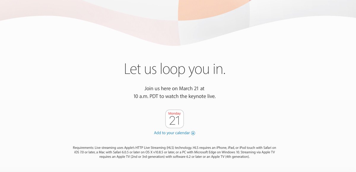 9to5mac's tweet photo. Apple confirms it will livestream March 21st event for iOS, Mac, Apple TV and Windows users https://t.co/CBxgW2tYP8 https://t.co/0yvY4f5okF