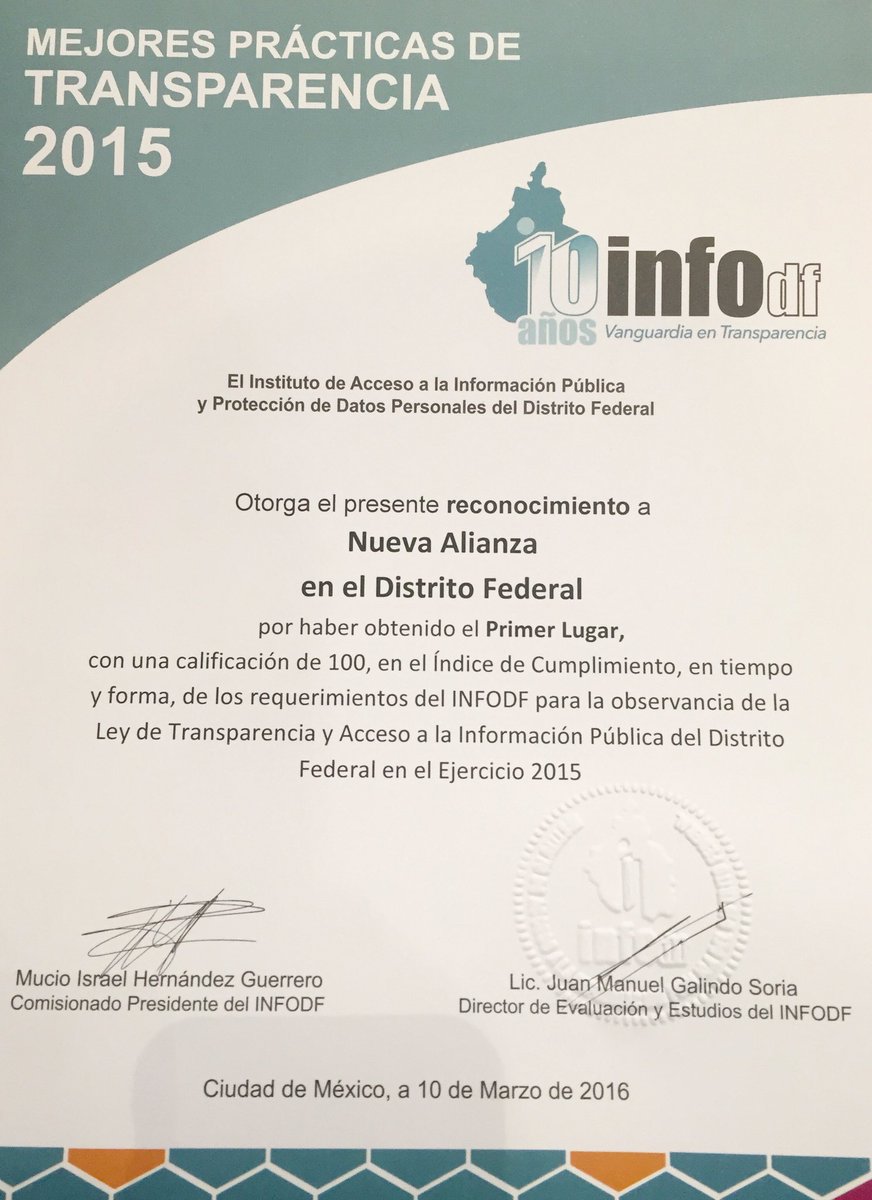 NAlianzaCDMX's tweet photo. En Nueva Alianza Ciudad de México, ¡sacamos 💯 ! 1er. lugar en cumplimiento de transparencia y acceso a info @InfoDF https://t.co/59sd5wRC3Q