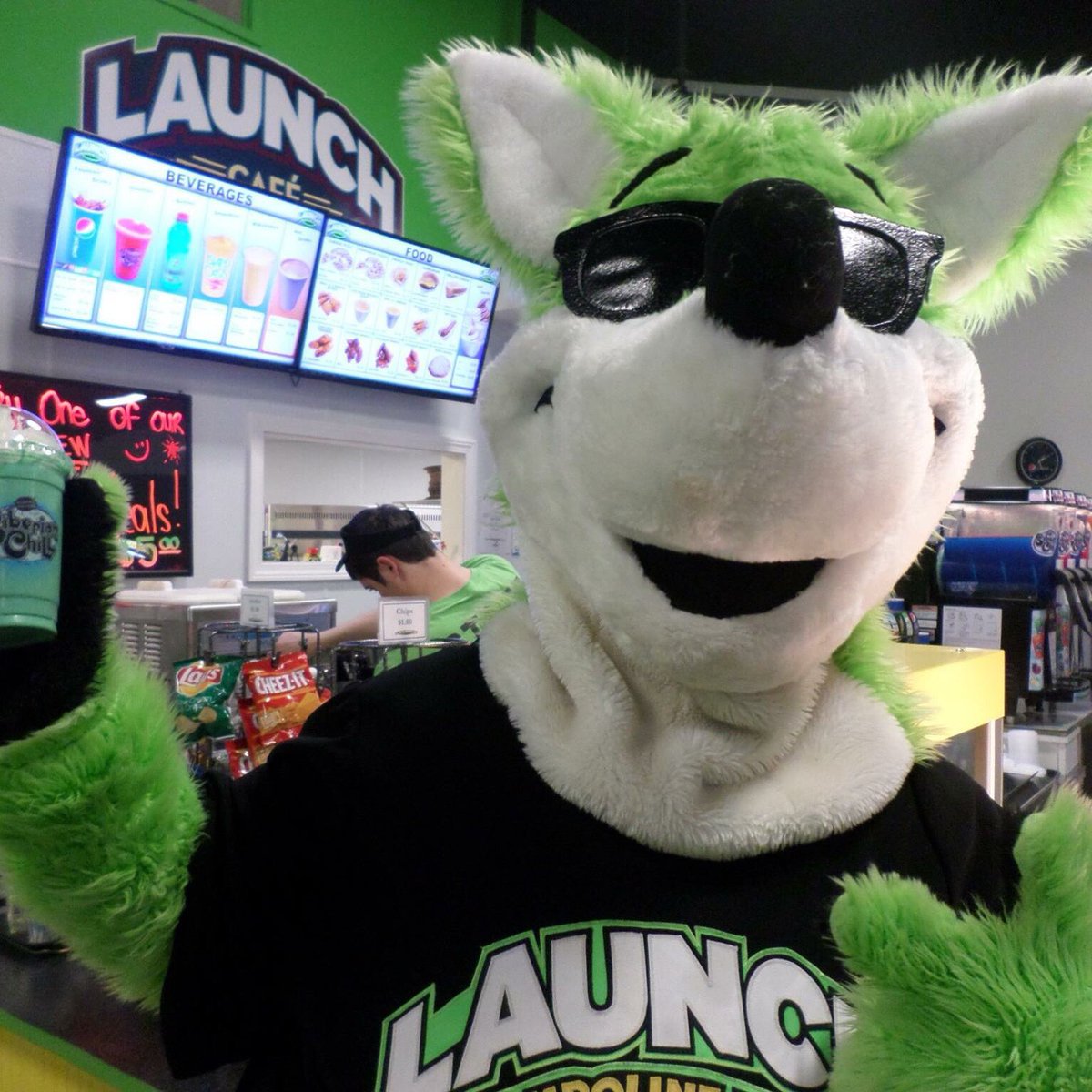LaunchNorwood's tweet photo. What's tall, cool, green and minty ?  Our new St. Pats Shake. Try one today. #launch #Norwood #StPatsDay #trampoline https://t.co/9B8hgRVW9F