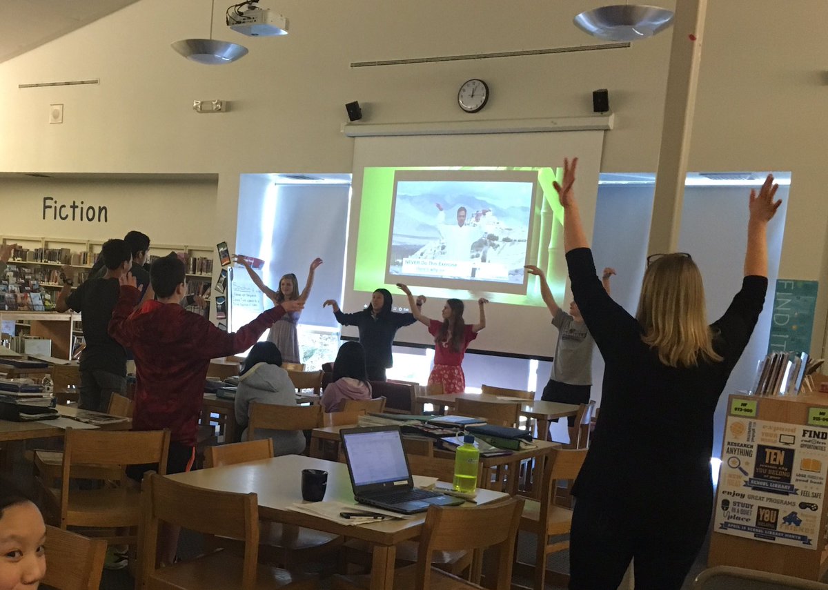 RJGreyLib's tweet photo. 8 Green students presenting their China projects in the library. This group had us practicing Feng Shui! https://t.co/akHNSCSnwZ