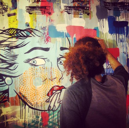 SweetMeatTees's tweet image. #OurDesigner Keyvan Shovir (@ck1art) hard at work in the #studio ...  #whenartistsmakefashion #muralist