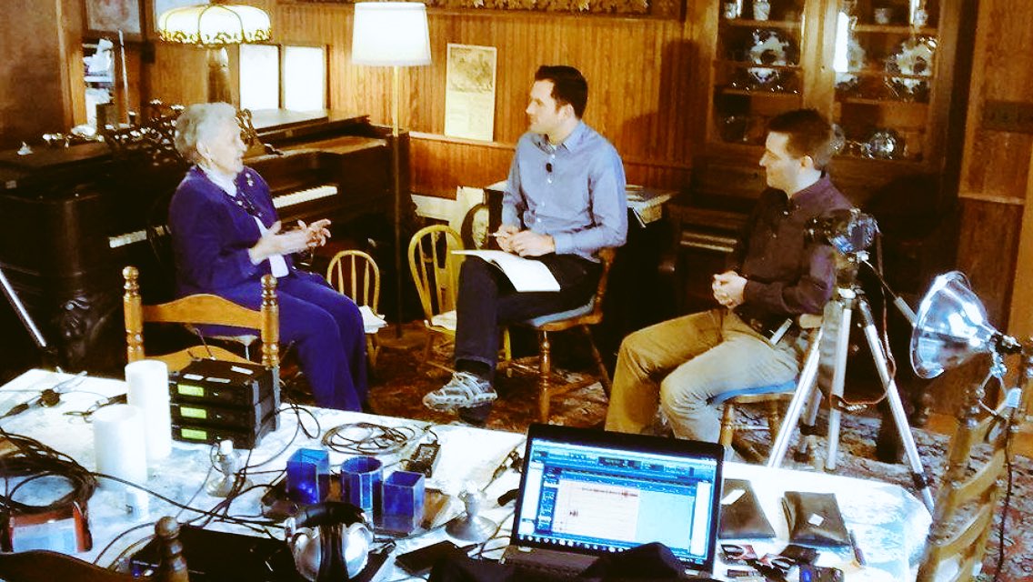 Cameron_LaBarr's tweet image. Conversations with Alice Parker at her home in Hawley, MA with @MrRichter93 filming &amp;amp; recording. #Aliceis90