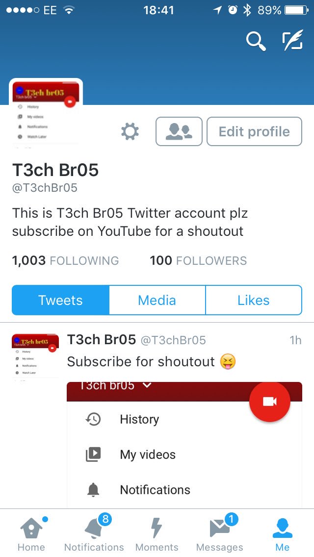 T3chBr05's tweet photo. Thanks for getting me to one hundred followers subscribe to the channel for a shoutout 😜😜😜 https://t.co/NhwQ0GJpyM