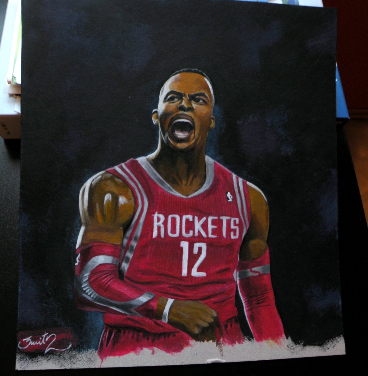 EmiTwo1's tweet image. #houstonrockets Dwight Howard fan art acrylic painting