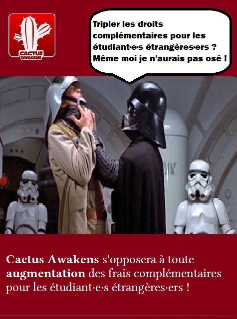 Darth Vader apprend qu'on va augmenter les droits complémentaires pour les étudiant·e·s étrangères·ers. #pascontent