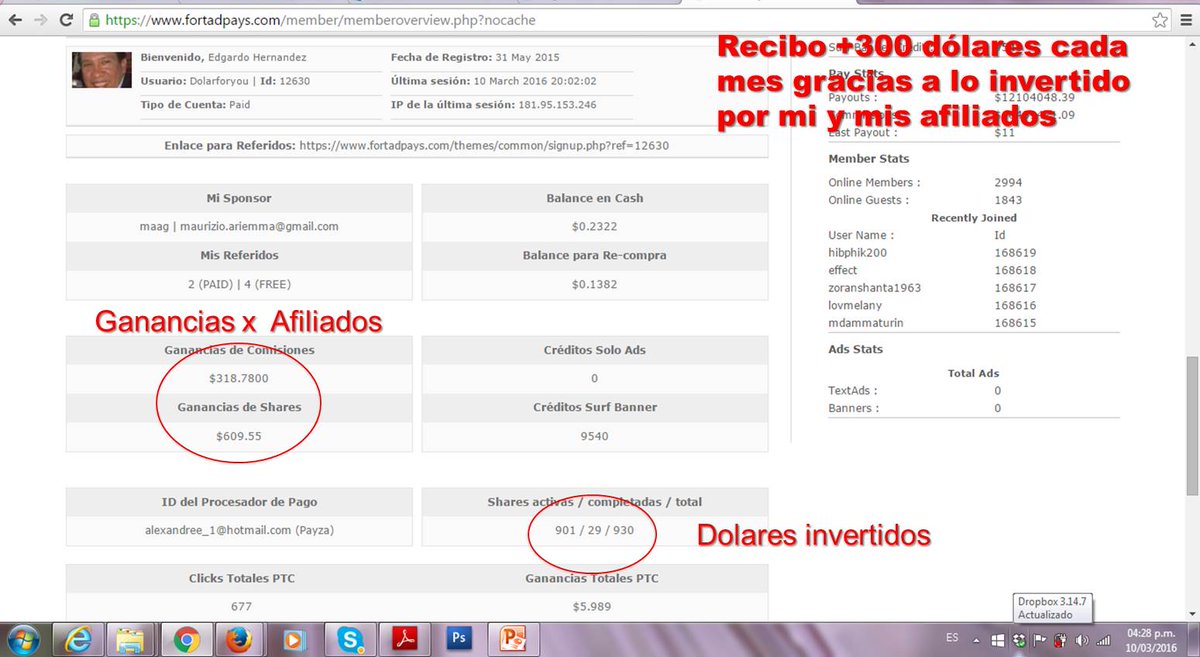 17Alexandre's tweet image. RESULTADOS FORTADPAYS 
Ganancias desde el 31/05/2015 al 10/03/2016
Enlace para Referidos: fortadpays.com/themes/common/…