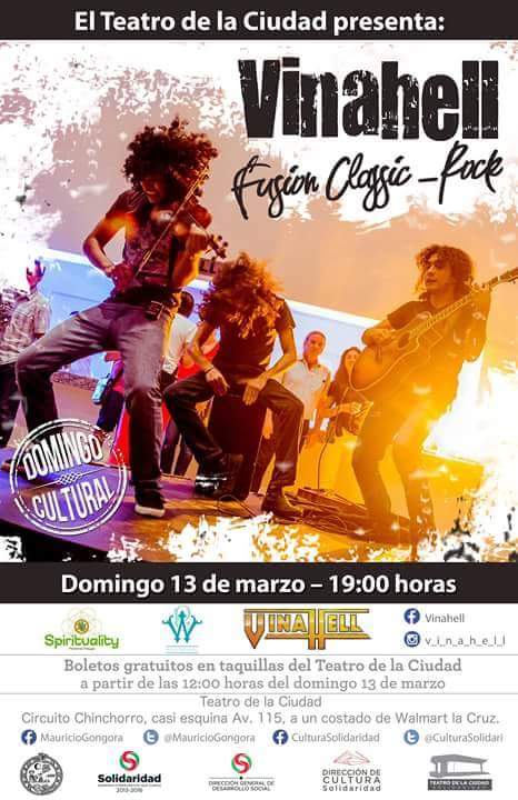 tengotiemponet's tweet photo. ¿Buscas algo de música #envivo? #Vinahell en el #TeatrodelaCiudad este domingo #13Marzo a las 7 PM @CulturaSolidari https://t.co/6Ay2429yrl