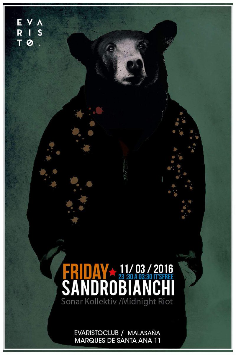 crewmusicmd's tweet photo. Mañana en @EvaristoClub musicón con la visita de @djsandrobianchi 
Noches de viernes en Malasaña. https://t.co/8zUzx0nfw8
