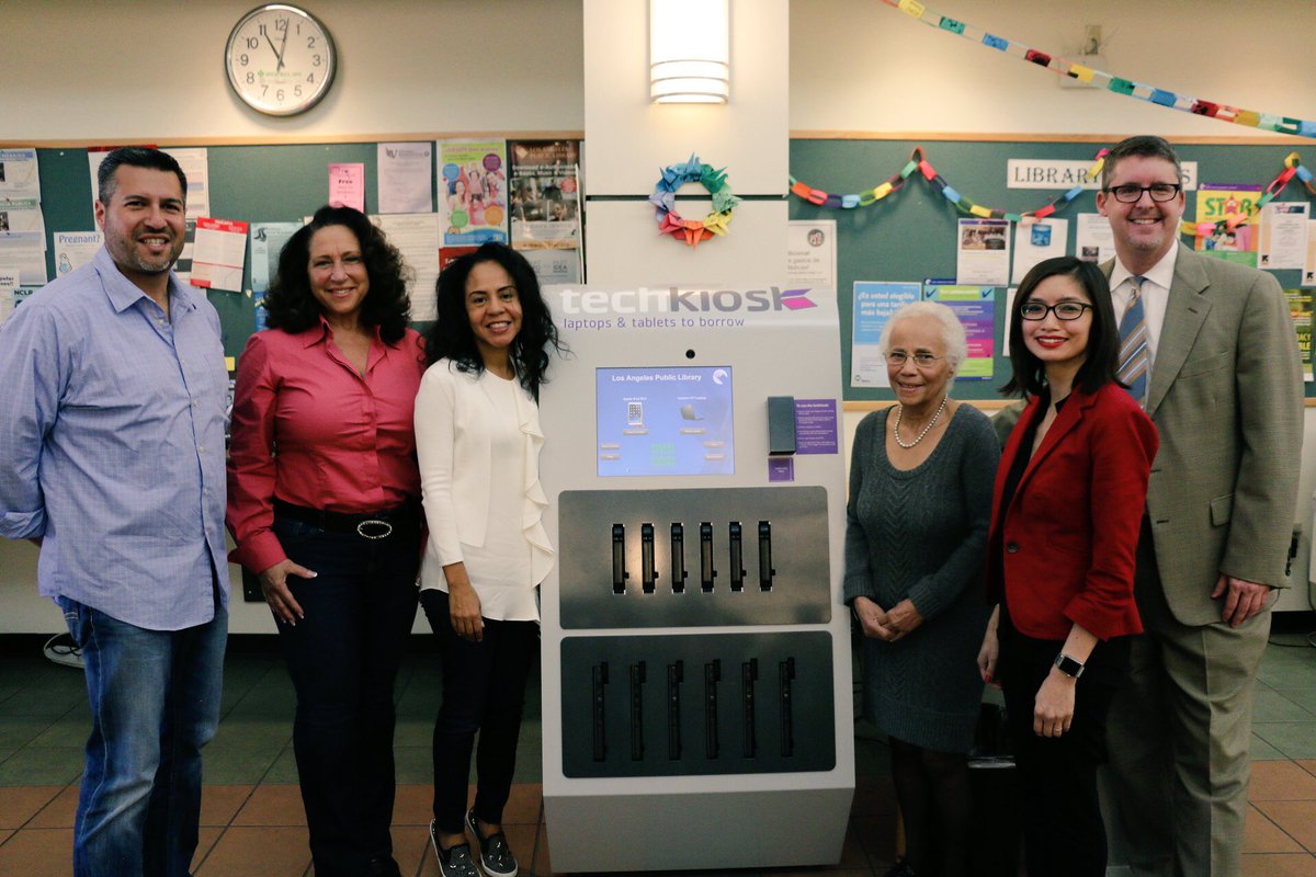 LAPublicLibrary's tweet image. Thanks to our Board members &amp;amp; Councilmember Fuentes for stopping by @pacoimalibrary to try our newest #techkiosk