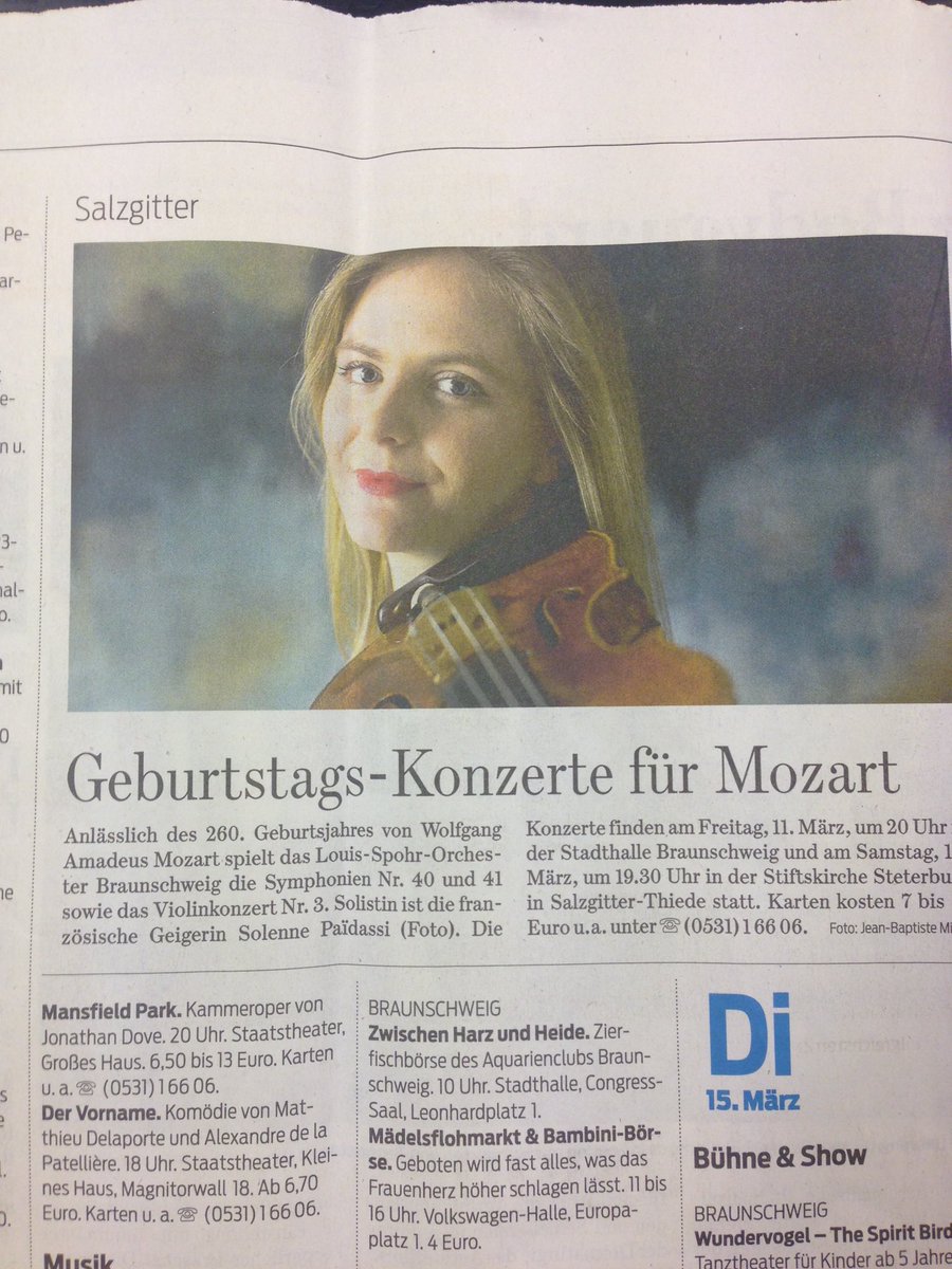 In today's newspaper!All Mozart program tomorrow in Braunschweig or Saturday in Salzgitter @BS_Zeitung #Mozart260