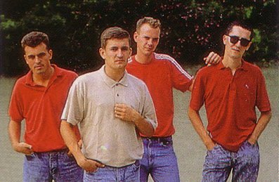 The Housemartins filming 'Me and The Farmer'. (1987)