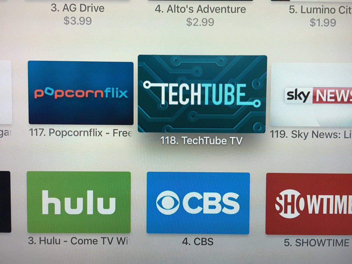 TechTube is the 118th most popular free app in Apple TV App Store. Help move it up by downloading at rating!