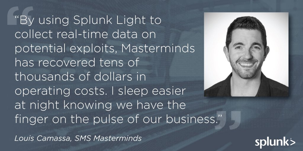 splunk's tweet image. What does a smart company like @SMSMasterminds do for insurance? Get #SplunkLight! More at splk.it/i87