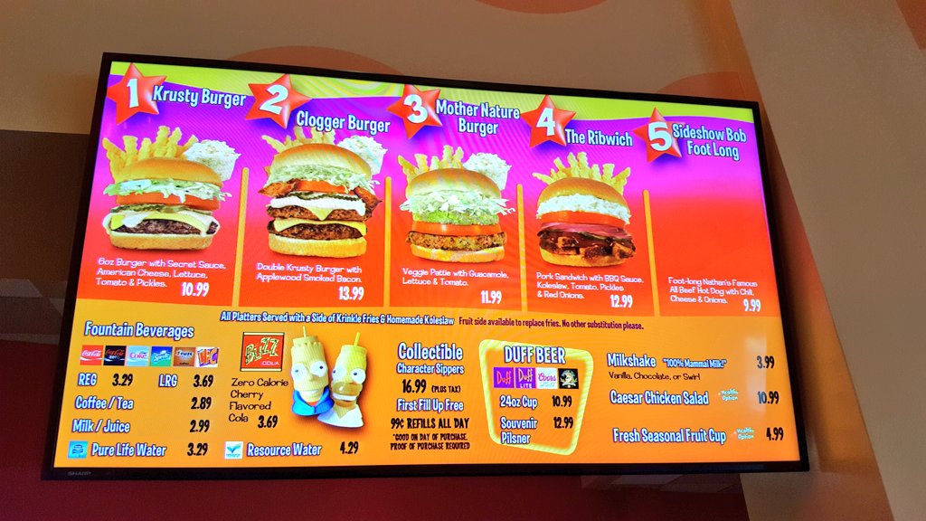 SoCal360's tweet photo. Looks like the price of a Clogger Burger went up a dollar more at Krusty Burger @UniStudios Hollywood #Simpsonsland https://t.co/oipDef3rsO