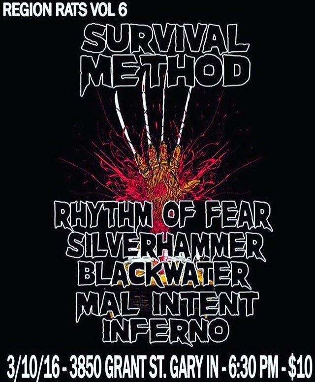 rhythmoffear's tweet photo. Tonight, Gary, IN! #rhythmoffear #survivalmethod #thrashmetal #hardcore https://t.co/CzioUDnrwX