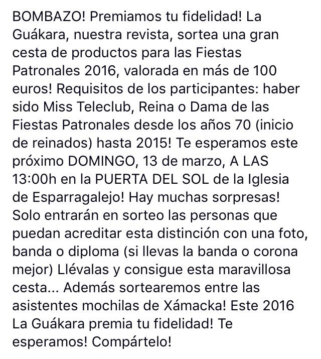 asocxamacka's tweet photo. Recuerdaaaaa! QUEDAN 3 días! Este domingo a las 13:00h tienes una cita! GANA UNA GRAN CESTA DE PRODUCTOS! RT https://t.co/c7IKyfpxOh