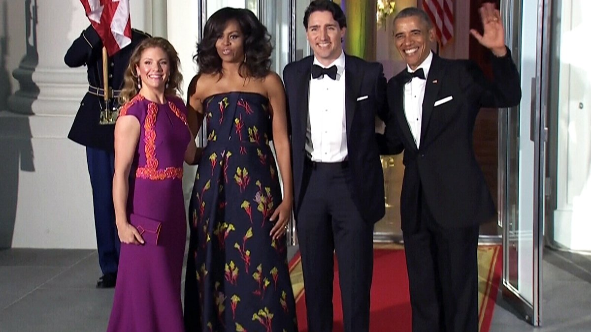 Justin and Sophie Trudeau arrive for state dinner with the Obamas in Washington. LIVE: bc.ctvnews.ca/video?clipId=6…
