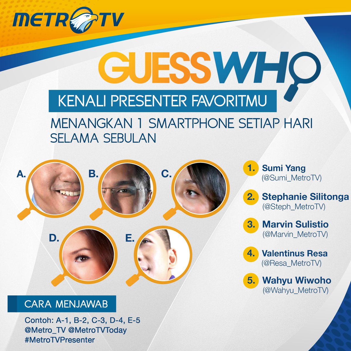 MetroTVToday's tweet photo. Ini soal kuis #MetroTVPresenter edisi 11 Maret 2016. Jawabanmu kami tunggu hingga pukul 16.00 WIB. Good luck! https://t.co/agScdMKUrh
