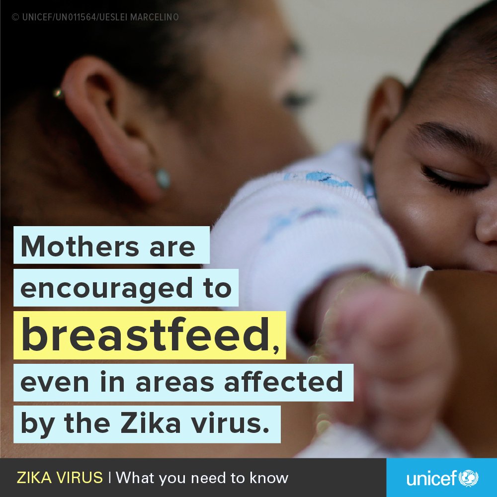 UNICEF's tweet photo. Mothers are encouraged to breastfeed - there are no reports of babies getting #ZikaVirus through #breastfeeding https://t.co/4HARB7SiiB