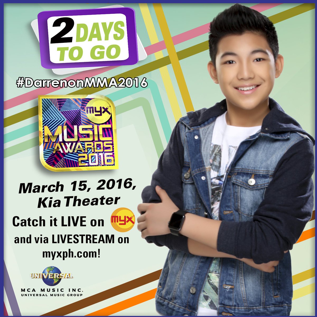 UMG_PH's tweet photo. 2 More days before #DarrenOnMMA2016 Curious about Darren's surprise? Make sure to tune in to MYX on March 15! https://t.co/LH7wB5fMHR