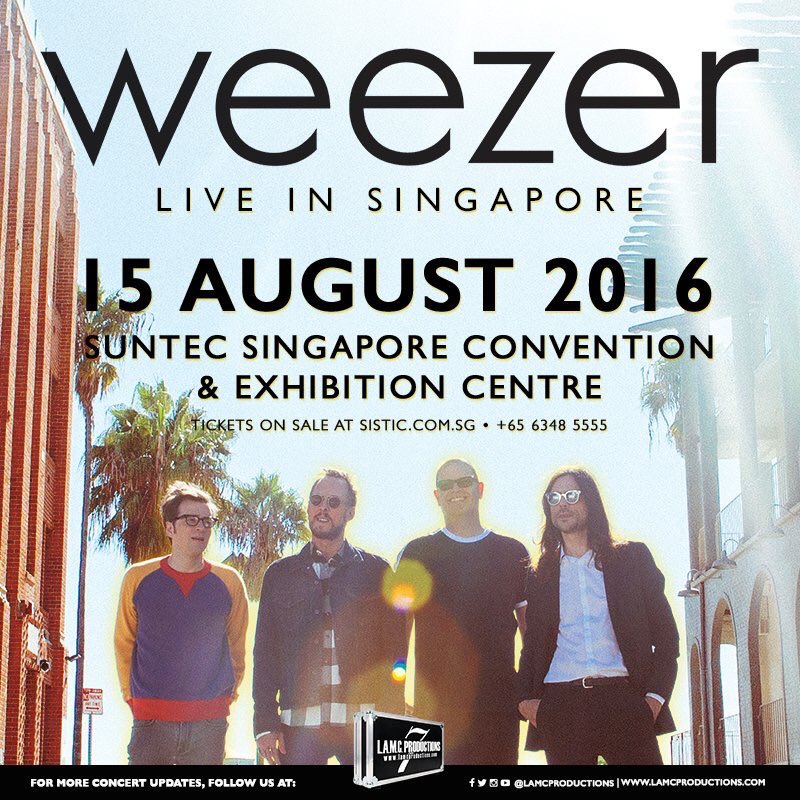 OFFKEYSG's tweet photo. [GIG] Alternative heroes @Weezer will be performing live in Singapore this August! Thanks to @lamcproductions https://t.co/E4fbWbsHL5