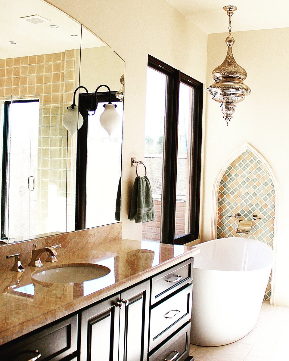 A pleasure working with talented people. Sarah Sanders' Moroccan bathroom, AZ. #Moroccan #Decor #interiordesign.