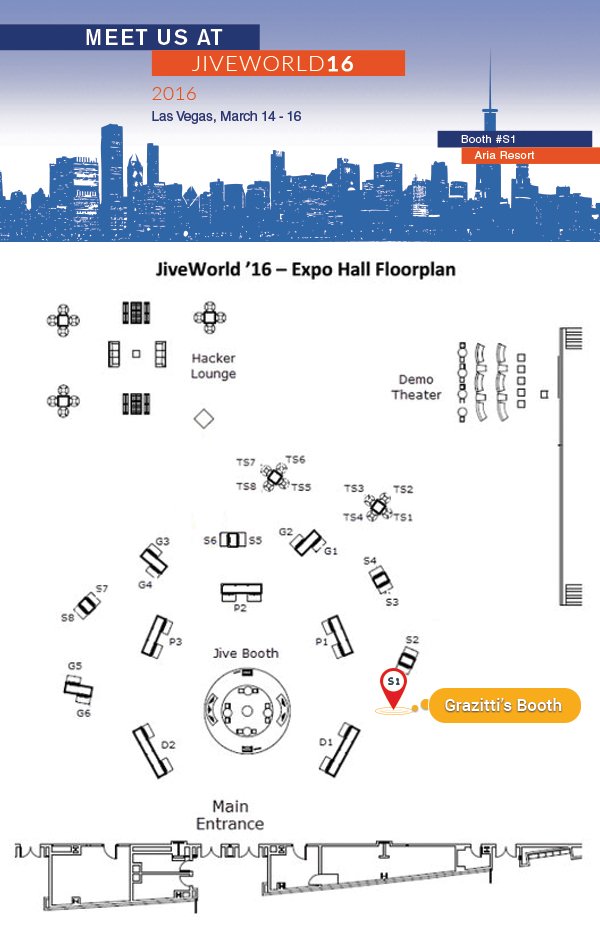 Grazitti's tweet photo. Visit our booth #S1 at #JiveWorld16 to get a live demo of #Jive #Salesforce connector https://t.co/vGRrAB7pGB https://t.co/8V6aPzAeGm